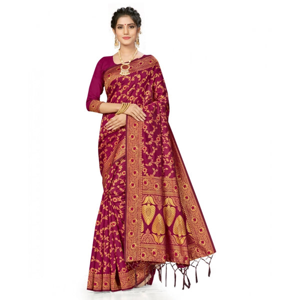 Banarasi Silk Saree with Unstitched Blouse - Wine (5.5 Meters)