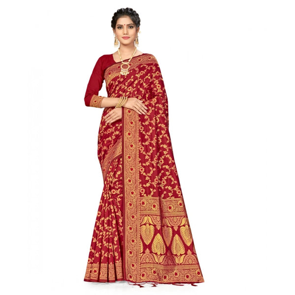 Banarasi Silk Saree with Unstitched Blouse - Maroon (5.5 Meters)