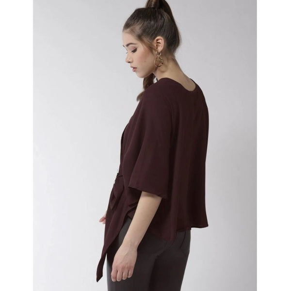 Generic Women's Polyester Solid Cape Sleeve Top (Maroon)