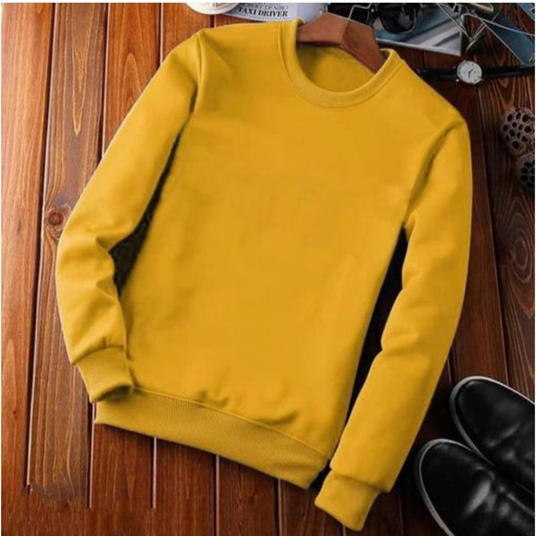 Men's Fleece Sweatshirt - Round Neck Long Sleeve (Orange)