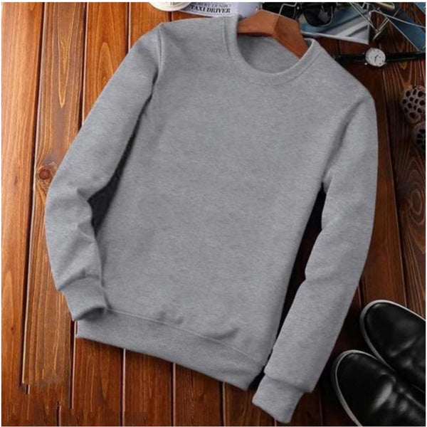 Men's Fleece Sweatshirt - Round Neck Long Sleeve (Grey)