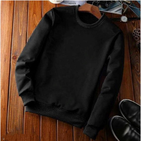 Men's Fleece Sweatshirt - Round Neck Long Sleeve (Black)