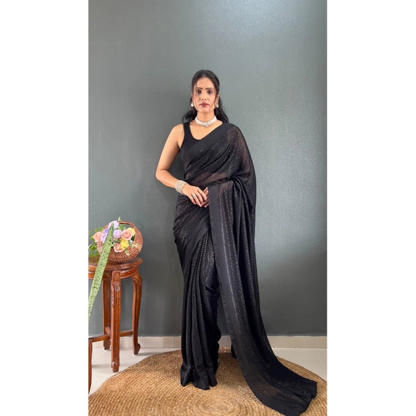 Chiffon Ready-to-Wear Saree with Unstitched Blouse - Black (5.5 Meters)