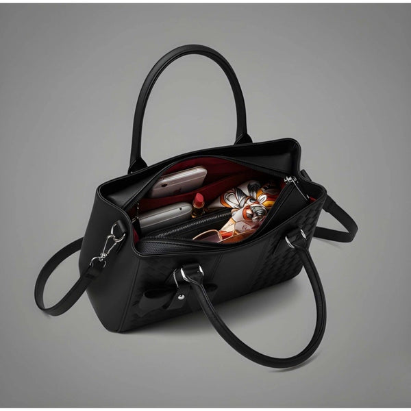 Generic Women's PU Leather Solid Shoulder Zipper Handbag (Black)